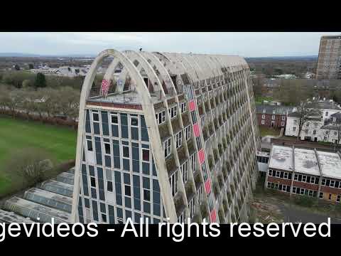 Drone Footage of the iconic Toast Rack building in Fallowfield, Manchester, Uk